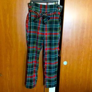 Tie waist plaid pants